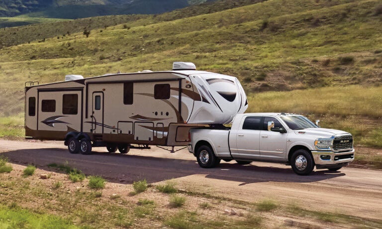 2024 Ram 3500 truck towing an RV